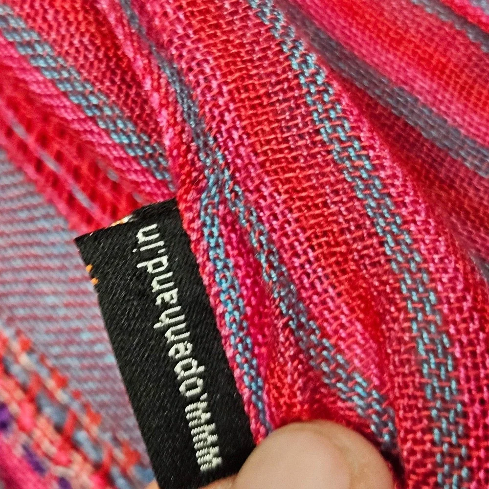 Open Hand India Pink Blue Striped Scarf‎ Tassels Lightweight Woven